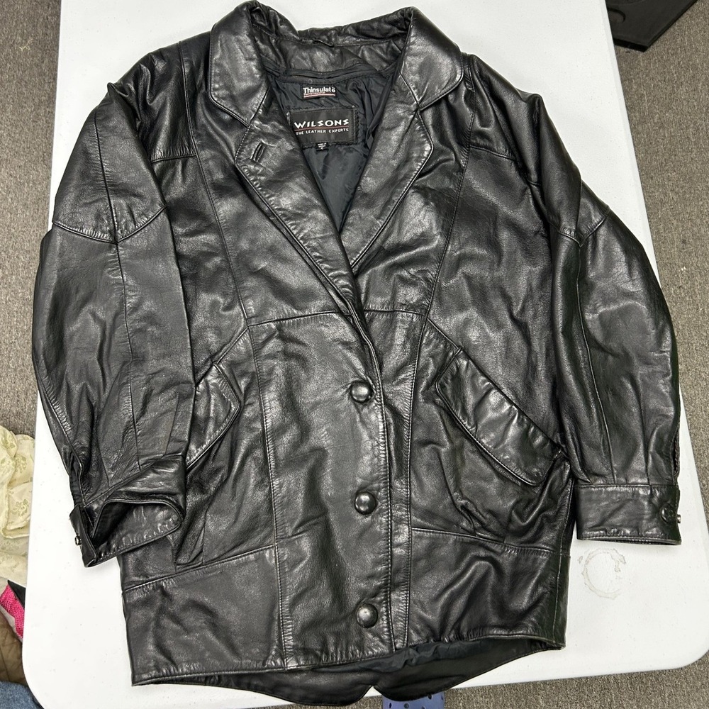 Wilsons Leather Jacket Womens S Black Thinsulate Double Breasted Mid Length